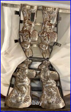 ANTIQUE METAL CHOCOLATE MOLD TWO BUNNIES 13 TALL by 4 WIDE by 2 THICK ANTIQUE METAL CHOCOLATE MOLD TWO BUNNIES 13 TALL by 4 WIDE by 2 THICK
