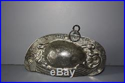 ANTIQUE METAL CHOCOLATE MOLD TWO BUNNIES RIDING in EGG BOAT