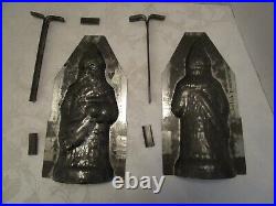 ANTIQUE SANTA CLAUS Tin Metal CANDY CHOCOLATE MOLD original clips Germany 9.75t