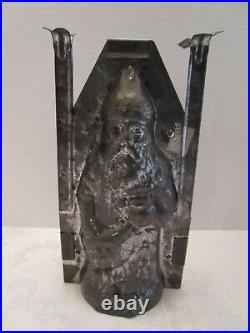 ANTIQUE SANTA CLAUS Tin Metal CANDY CHOCOLATE MOLD original clips Germany 9.75t