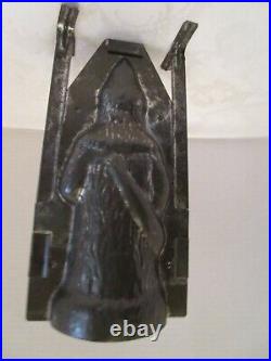 ANTIQUE SANTA CLAUS Tin Metal CANDY CHOCOLATE MOLD original clips Germany 9.75t