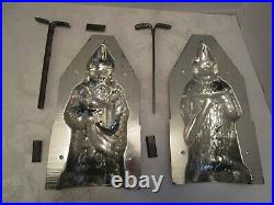 ANTIQUE SANTA CLAUS Tin Metal CANDY CHOCOLATE MOLD original clips Germany 9.75t