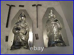 ANTIQUE SANTA CLAUS Tin Metal CANDY CHOCOLATE MOLD original clips Germany 9.75t