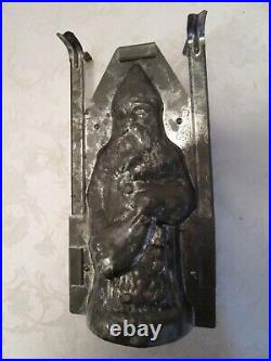 ANTIQUE SANTA CLAUS Tin Metal CANDY CHOCOLATE MOLD original clips Germany 9.75t