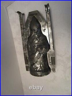 ANTIQUE SANTA CLAUS Tin Metal CANDY CHOCOLATE MOLD original clips Germany 9.75t