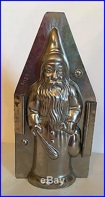 ANTIQUE VINTAGE SANTA WITH BAG & SWITCH CHOCOLATE MOLD. 8 1/2 tall. GERMANY