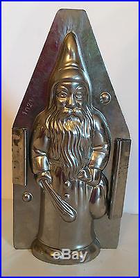 ANTIQUE VINTAGE SANTA WITH BAG & SWITCH CHOCOLATE MOLD. 8 1/2 tall. GERMANY