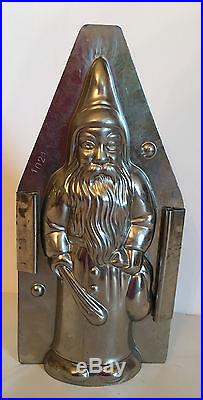 ANTIQUE VINTAGE SANTA WITH BAG & SWITCH CHOCOLATE MOLD. 8 1/2 tall. GERMANY