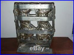 ANTIQUE VTG HEAVY DOUBLE 9 EASTER BUNNY RABBIT WithBASKET CHOCOLATE MOLD