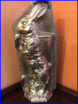 Antique 11 1/2 Weygandt Chocolate Mold #368-Standing Rabbit, Apron, Basket