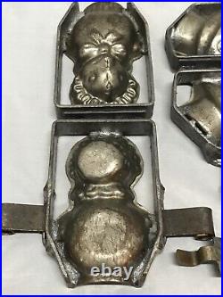 Antique (2) Baby Chicks Bonnet & Top Hat & (1) Egg Metal Chocolate Mold Easter