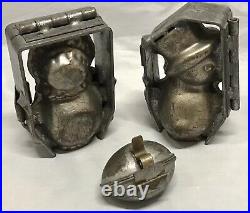 Antique (2) Baby Chicks Bonnet & Top Hat & (1) Egg Metal Chocolate Mold Easter