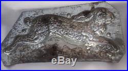 Antique 2 pc chocolate candy mold running garden bunny large Faburg NYC withclips