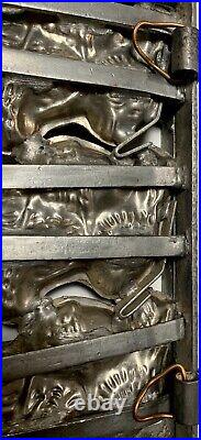 Antique 3 Chocolate Easter Bunny Molds 7x3 Heavy Hinged Metal Vintage Rabbits