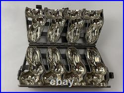 Antique 4 Seated Easter Bunny Rabbits 5 Tall Solid Chocolate Metal Mold 12