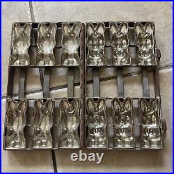 Antique 6 Bunny Rabbit Factory Commercial Metal Hinged Chocolate Mold