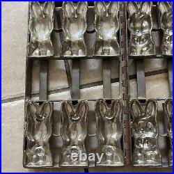 Antique 6 Bunny Rabbit Factory Commercial Metal Hinged Chocolate Mold