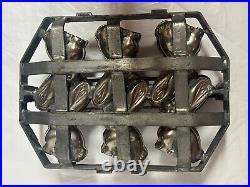 Antique 6 Rabbit Heavy Metal Chocolate Mold Caged with Bar Latch
