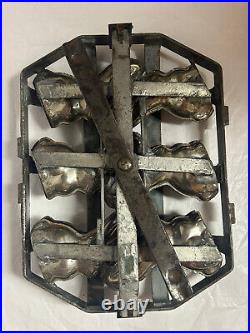 Antique 6 Rabbit Heavy Metal Chocolate Mold Caged with Bar Latch