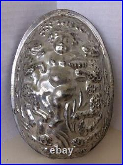 Antique 9H Chocolate Mold Easter Egg Cherub Bacchus Rabbits Grapes Hops Barley