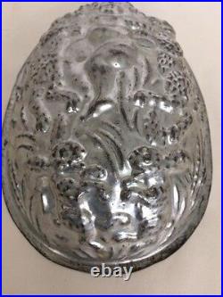 Antique 9H Chocolate Mold Easter Egg Cherub Bacchus Rabbits Grapes Hops Barley