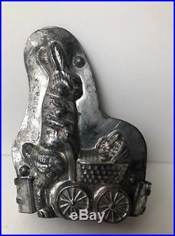 Antique ANTON REICHE chocolate mold MOTHER BUNNY with BABY BUNNY IN STROLLER