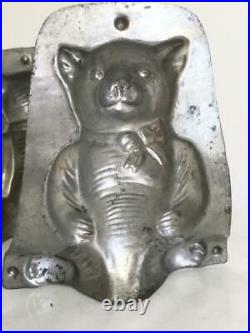 Antique Big 6 Laurosch Seated 1400 Teddy Bear With Ribbon Chocolate Mold