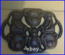 Antique Cast Iron Chocolate Pan, Mold. 6 Sections. Teddy Bears. Early 1900's