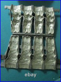 Antique Chocolate BELGIUM Mold 4 Rabbits in Hinged Frame IRON TIN ORIGINAL