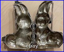 Antique Chocolate Candy Mold Rabbit Hinged Metal Large Easter Bunny 9 1/2 Tall