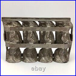 Antique Chocolate Candy Mold Rabbit Quadruple? Easter Bunny with Basket? Hinged