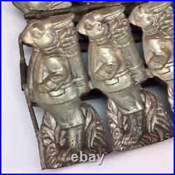 Antique Chocolate Candy Mold Rabbit Quadruple? Easter Bunny with Basket? Hinged