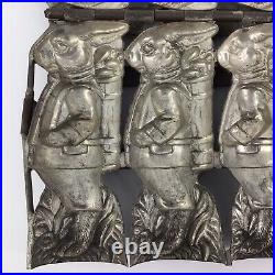 Antique Chocolate Candy Mold Rabbit Quadruple? Easter Bunny with Basket? Hinged