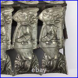 Antique Chocolate Candy Mold Rabbit Quadruple? Easter Bunny with Basket? Hinged