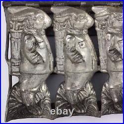 Antique Chocolate Candy Mold Rabbit Quadruple? Easter Bunny with Basket? Hinged
