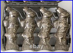 Antique Chocolate Candy Mold Rabbit Quadruple? Hinged Easter Bunny with Basket