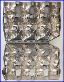 Antique Chocolate Candy Mold Rabbit Quadruple? Hinged Easter Bunny with Basket