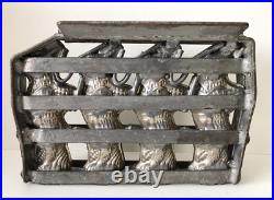 Antique Chocolate Candy Mold Rabbit Quadruple? Hinged Easter Bunny with Basket