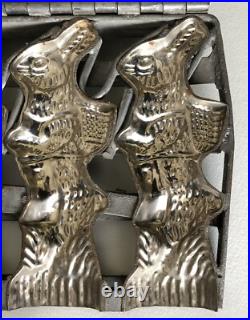 Antique Chocolate Candy Mold Rabbit Quadruple? Hinged Easter Bunny with Basket