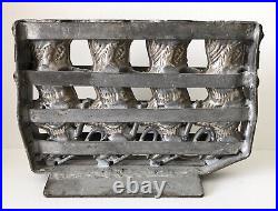 Antique Chocolate Candy Mold Rabbit Quadruple? Hinged Easter Bunny with Basket