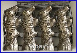 Antique Chocolate Candy Mold Rabbit Quadruple? Hinged Easter Bunny with Basket