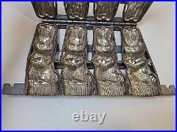 Antique Chocolate Easter Mold 4 Rabbits Bunnies Hinged Frame IRON TIN ORIGINAL