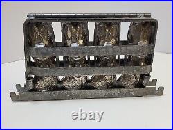 Antique Chocolate Easter Mold 4 Rabbits Bunnies Hinged Frame IRON TIN ORIGINAL