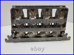 Antique Chocolate Easter Mold 4 Rabbits Bunnies Hinged Frame IRON TIN ORIGINAL