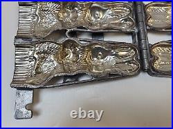 Antique Chocolate Easter Mold 4 Rabbits Bunnies Hinged Frame IRON TIN ORIGINAL