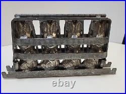 Antique Chocolate Easter Mold 4 Rabbits Bunnies Hinged Frame IRON TIN ORIGINAL