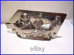 Antique Chocolate Easter Mold Berlin Germany Rooster Pulling Chick Egg In Cart