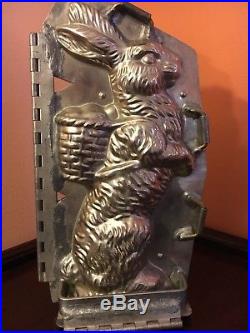 Antique Chocolate Mold -11 1/4 Sitting Up Rabbit with Basket with Provenance
