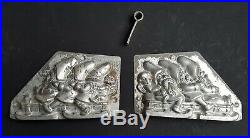 Antique Chocolate Mold 3 Dwarfs (or Santa Claus) with an Angel on a Sled
