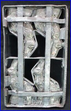 Antique Chocolate Mold 4 Bunny Rabbits in Hinged FrameHeavy IRON TINORIGINAL